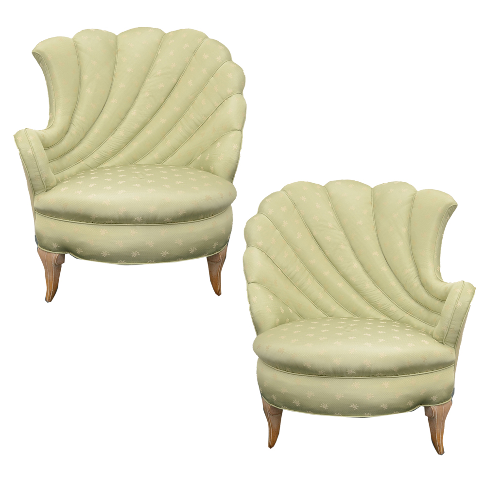 Pair of Scallop Upholstered Lounge Chairs